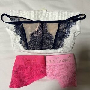 Set of 4 Victoria's Secret Navy and Pink Lace Panty